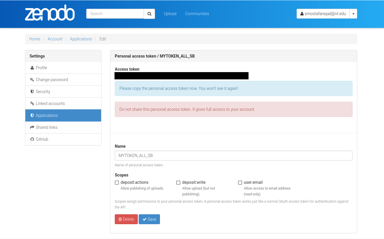 The generated token to be stored in a config file